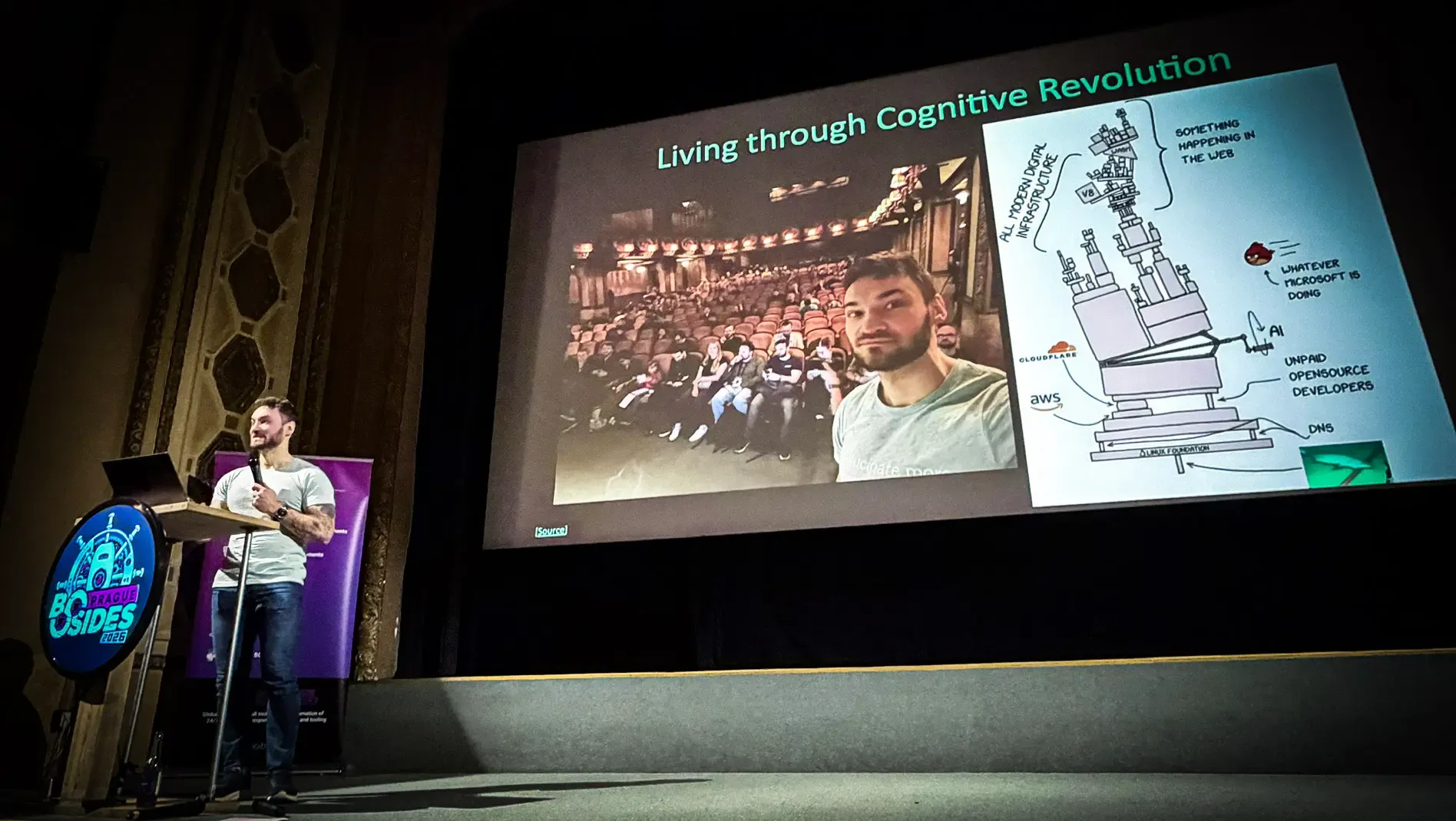 Security researcher speaking on stage